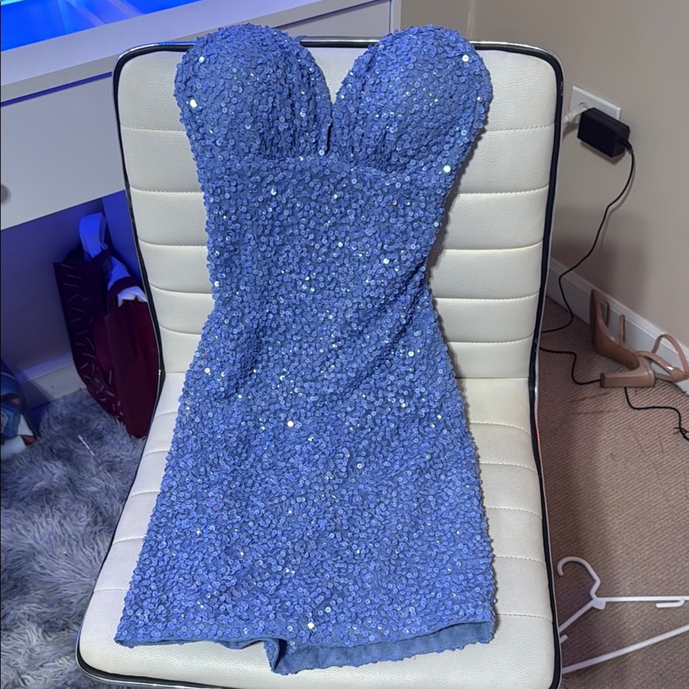 Blue Sequin Homecoming Dress